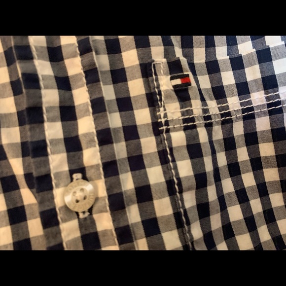 Tommy Hilfigur Boys Button Down plaid shirt-Navy /white - Picture 4 of 10